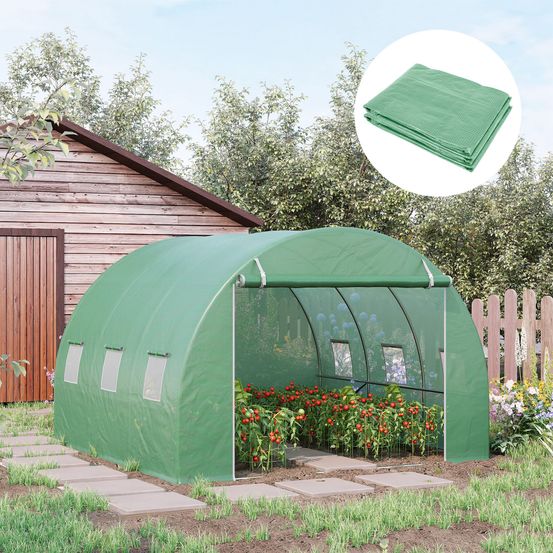 Bâche rechange serre tunnel 9m² pe jardin anti-uv 6 fenêtres 300x300x200cm vert - comfortxl outdoor living