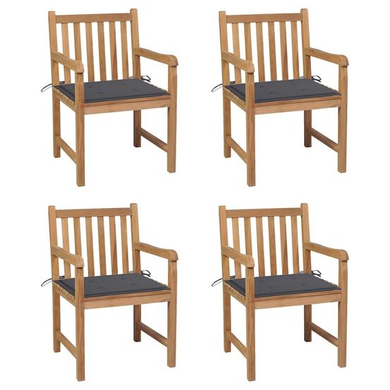 Chaises de jardin lot de 4 avec coussins anthracite teck solide