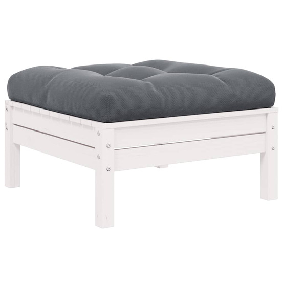 Repose-pied de jardin avec coussin anthracite bois de pin blanc
