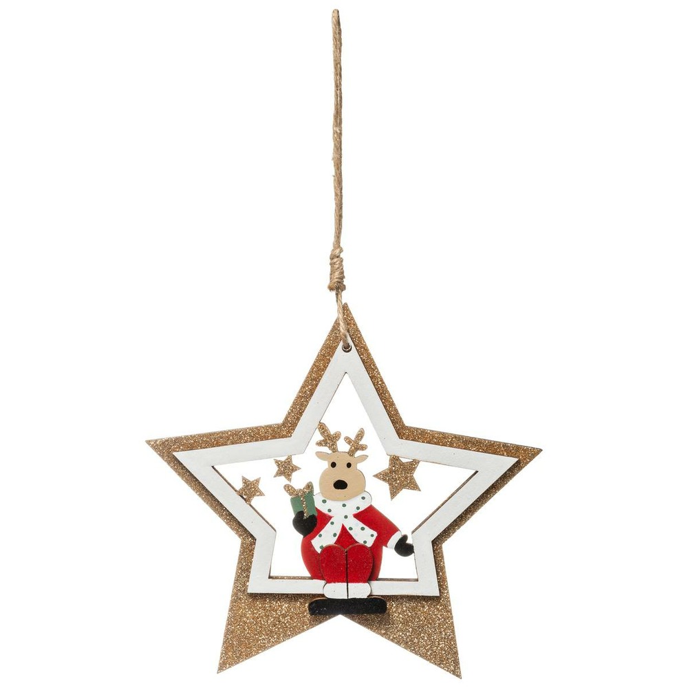 Sujet de noël bois père noël renne pailleté 2 assortiment