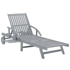 Transat chaise longue bain de soleil lit de jardin terrasse meuble d'extérieur gris bois d'acacia solide
