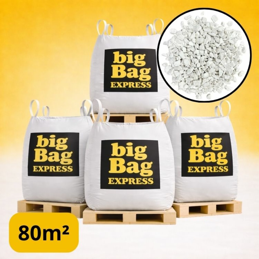 Pack 4 x big bag de +/- 1,5t ≃ 80m² gravillon calcaire super blanc ø 6/14 mm - livraison premium