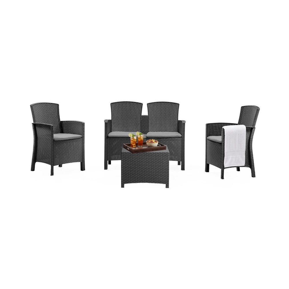 Ensemble de salon d'extérieur asiak, salon de jardin avec coussins, salon d'intérieur effet rotin, 100% made in italy, anthracite