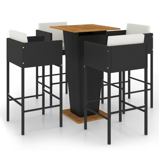 Ensemble de bar de jardin 5 pcs et coussins résine tressée noir