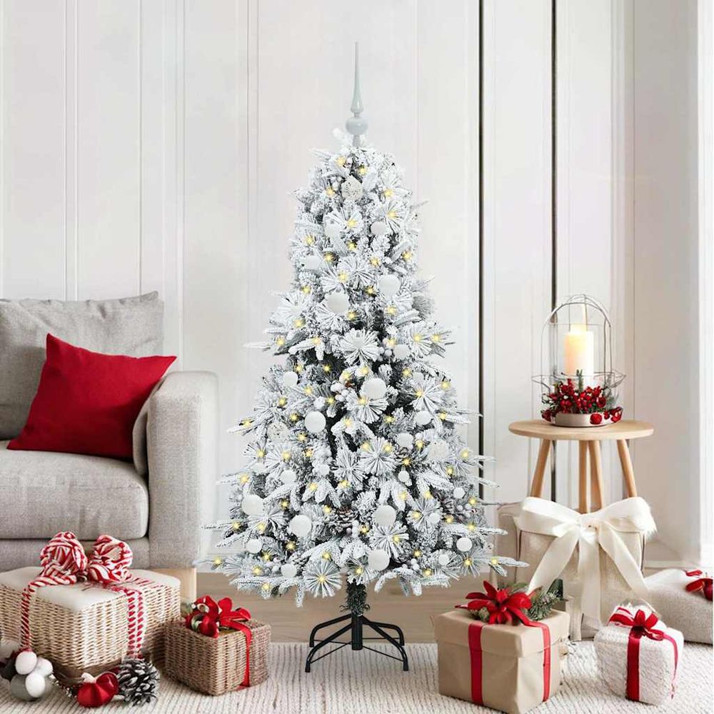 Sapin de noël 150cm décoré avec 150 led blanc chaud (30m) et accessoires inclus