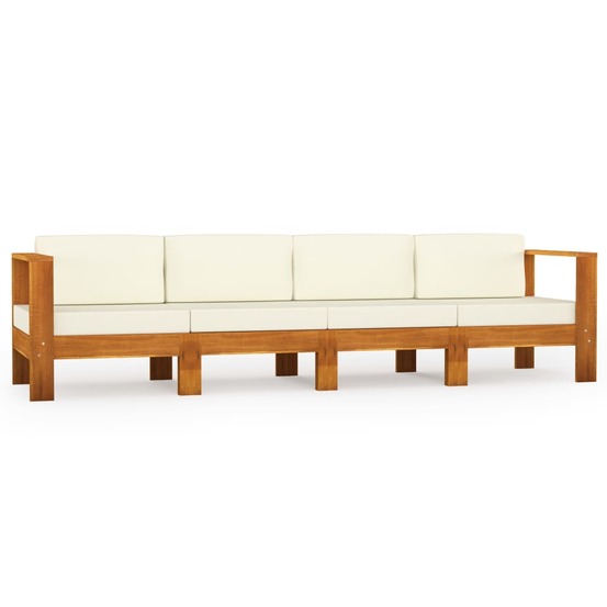 Canapé de jardin 4 places et coussins blanc crème bois d'acacia