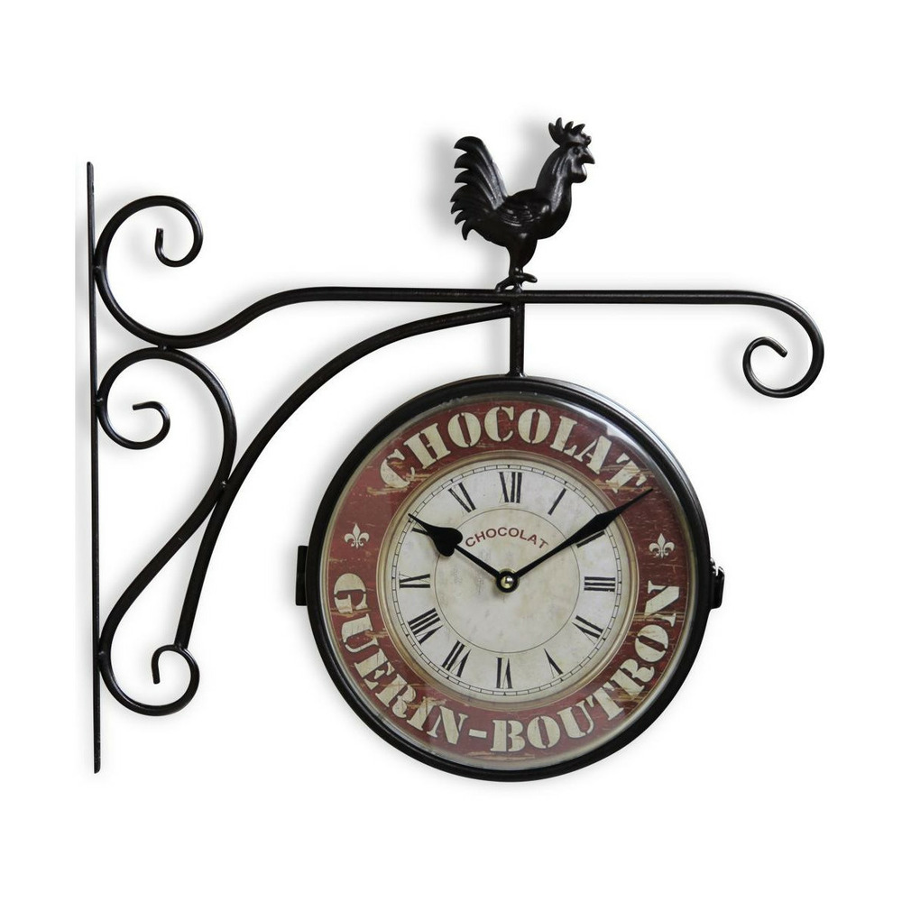 Horloge de gare ancienne double face chocolat guerin-boutron forge fer forgé blanc - décoration d'autrefois