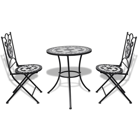 Mobilier de bistro 3 pcs carreaux céramiques noir et blanc