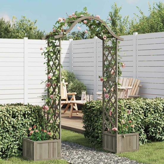 Pergola de jardin avec jardinière gris bois pin massif