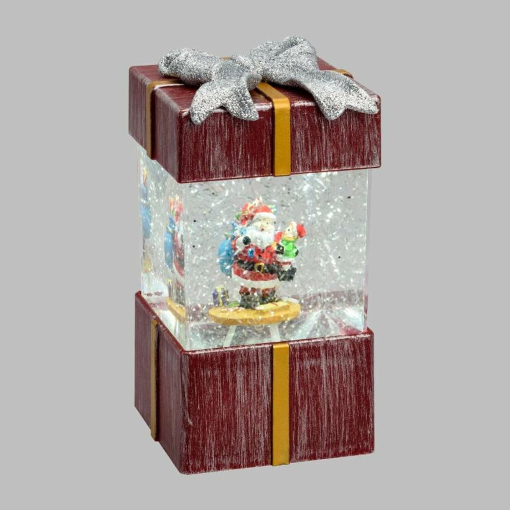 Lanterne paquet cadeau h18cm plastique rouge antique glitter led blanc lotti