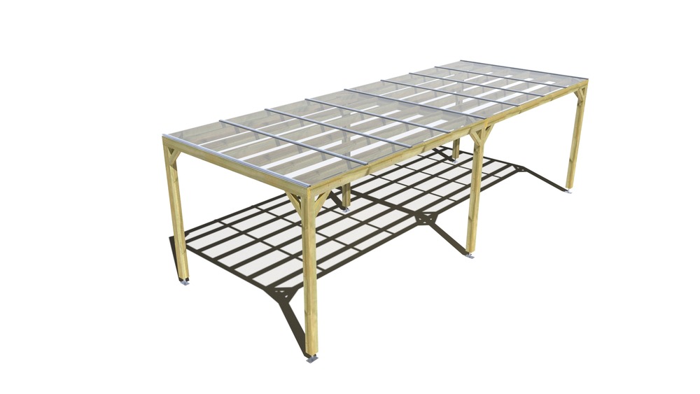 Pergola bois • 8m x 3m • indépendante • sens largeur • couverture étanche transparente incluse • livraison comprise