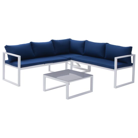 Salon de jardin modulable ibiza en tissu bleu 4 places - aluminium blanc