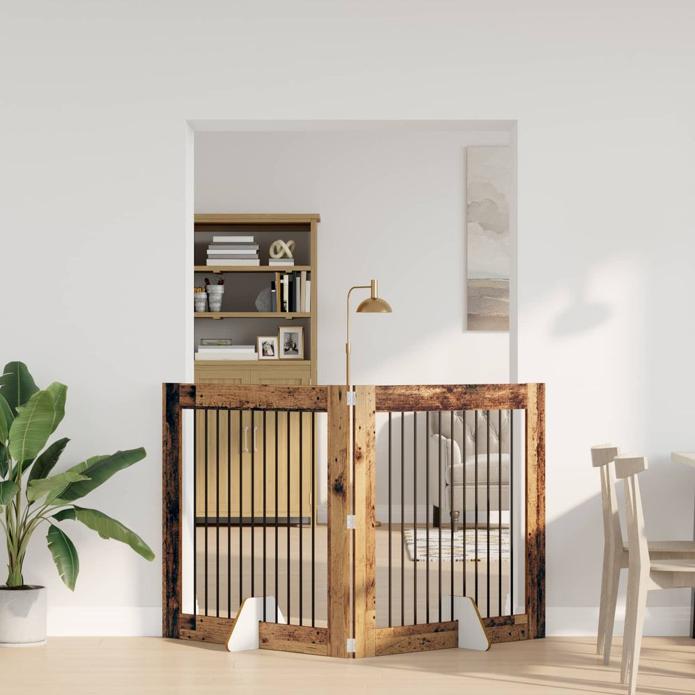 Barrière sécurité chien bois intérieur pliable 200x100cm bois ancien