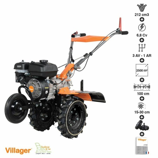 Motoculteur professionnel 6,8 cv 212 cm3 3 vitesses av 1ar villager vtb 843 prime