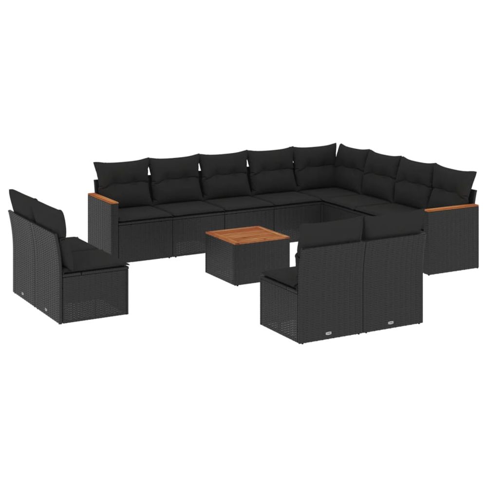 Salon de jardin avec coussins 13 pcs noir résine tressée