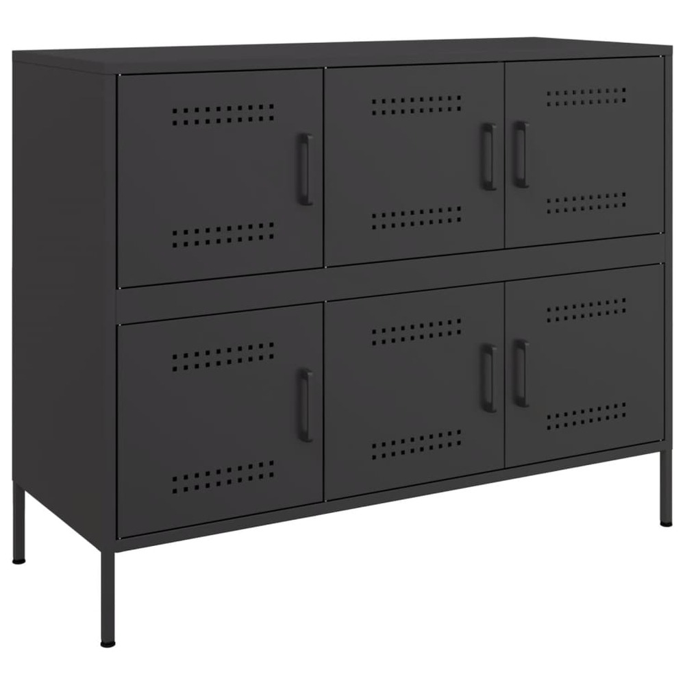 Buffet bahut commode armoire meuble de rangement organisateur cuisine salle de séjour salon 100,5 x 39 x 79 cm acier noir 02_