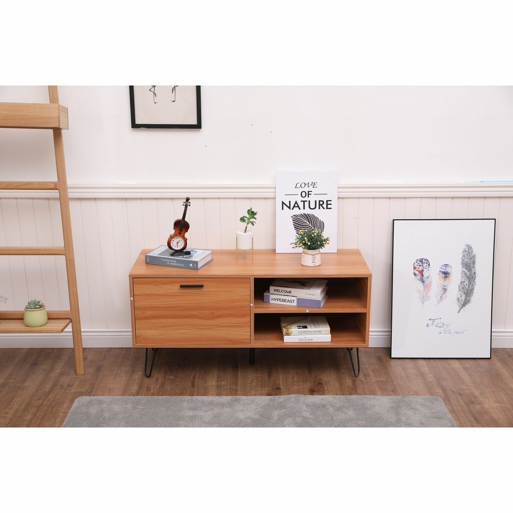 Table basse design bois et métal oleana - l. 110 x h. 53 cm - marron et bois