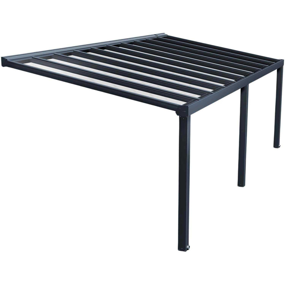 Pergola à adosser en aluminium gris et polycarbonate stockholm 3.4 x 7.3 m