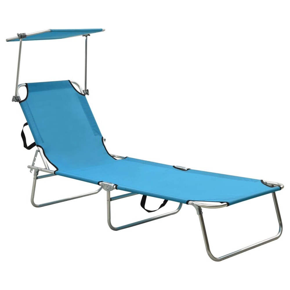 Chaise longue pliable avec auvent acier turquoise et bleu