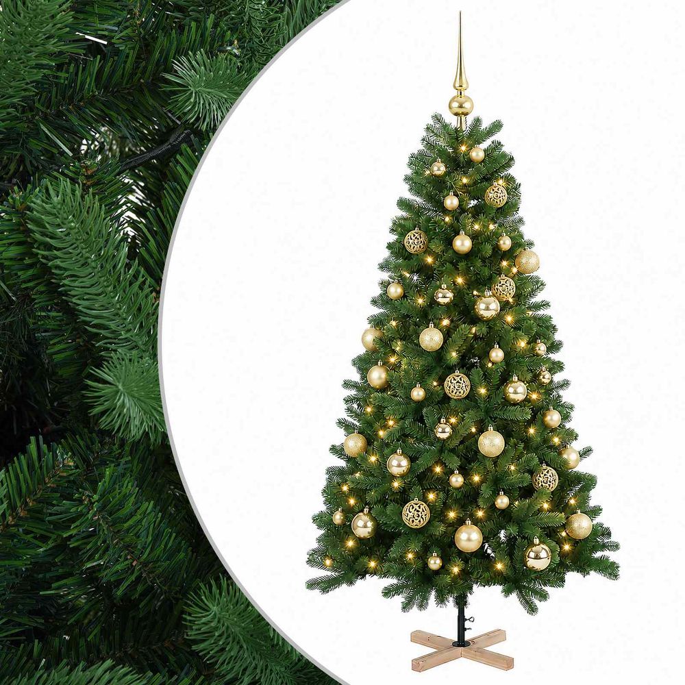 Sapin de noël artificiel avec boules 150 cm 150 led blanc chaud