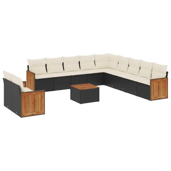 Salon de jardin 12 pcs avec coussins noir résine tressée