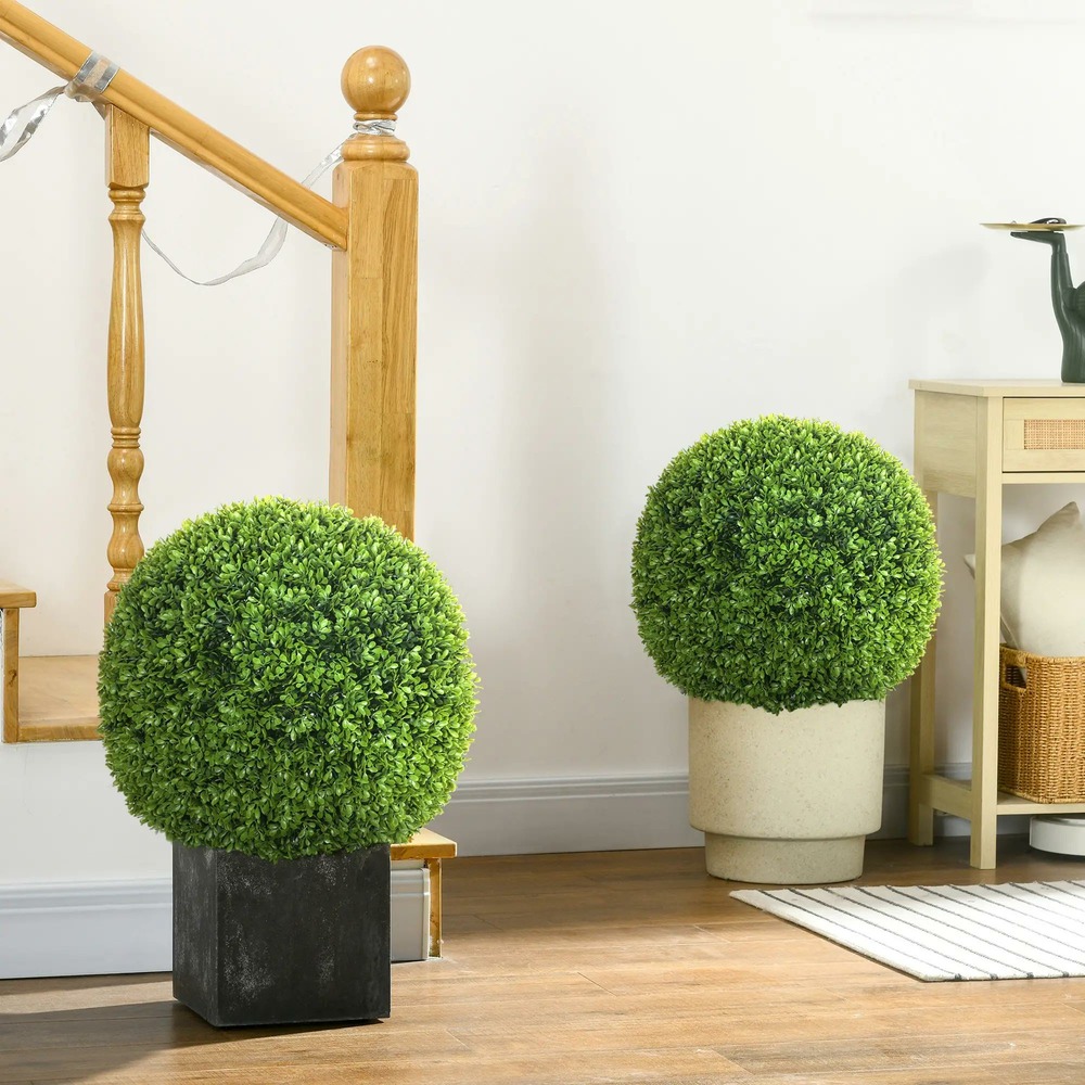 Lot de 2 boules de buis artificielles de 40 cm décoration pour intérieur ou extérieur vert foncé