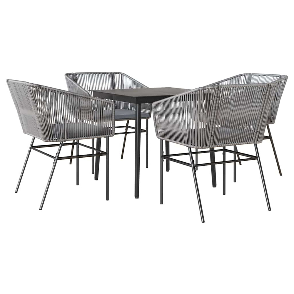 Ensemble à manger jardin coussins 5 pcs gris poly rotin verre