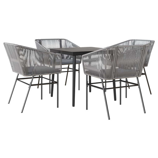 Ensemble à manger jardin coussins 5 pcs gris poly rotin verre