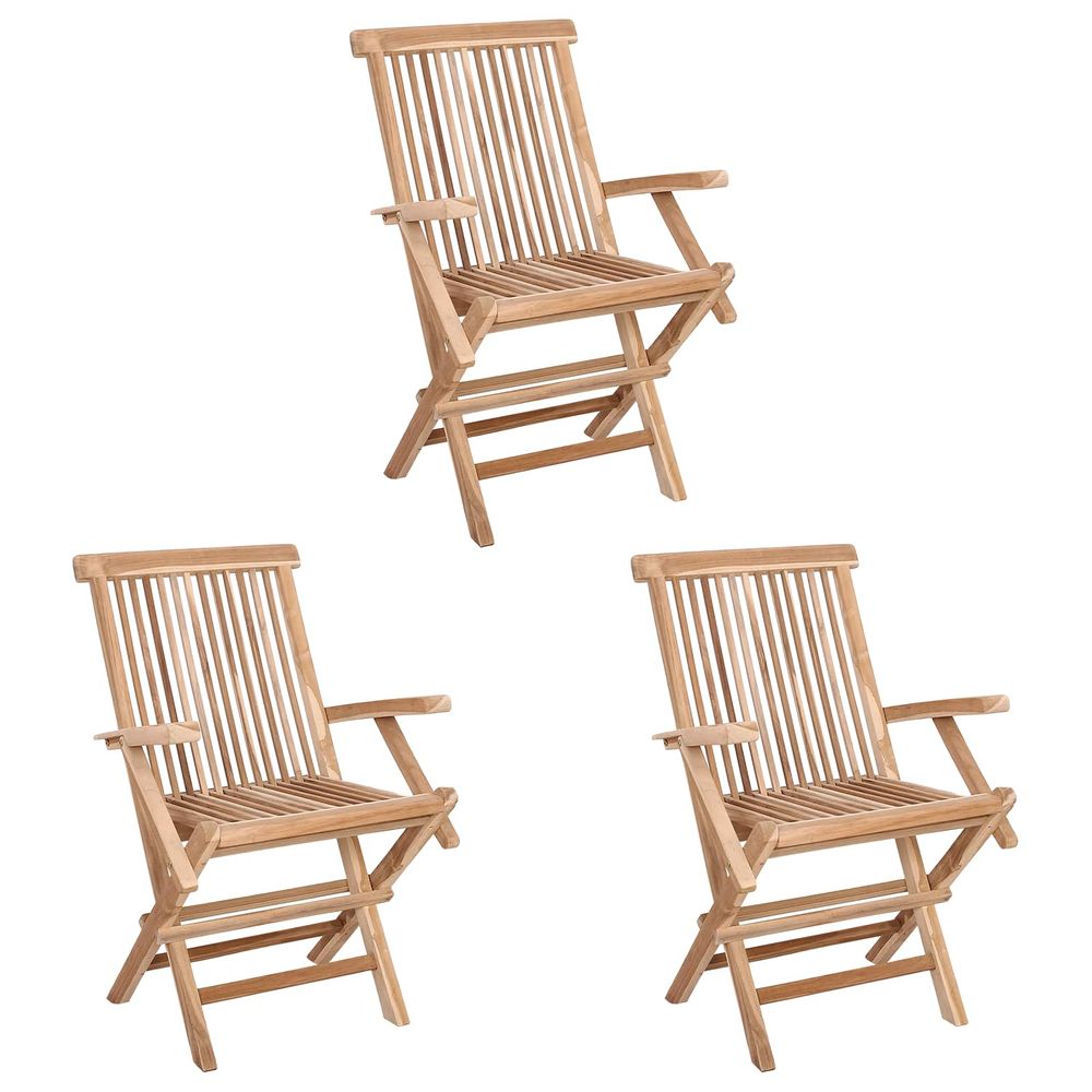 Chaise de jardin pliante 3 pc naturel bois de teck massif