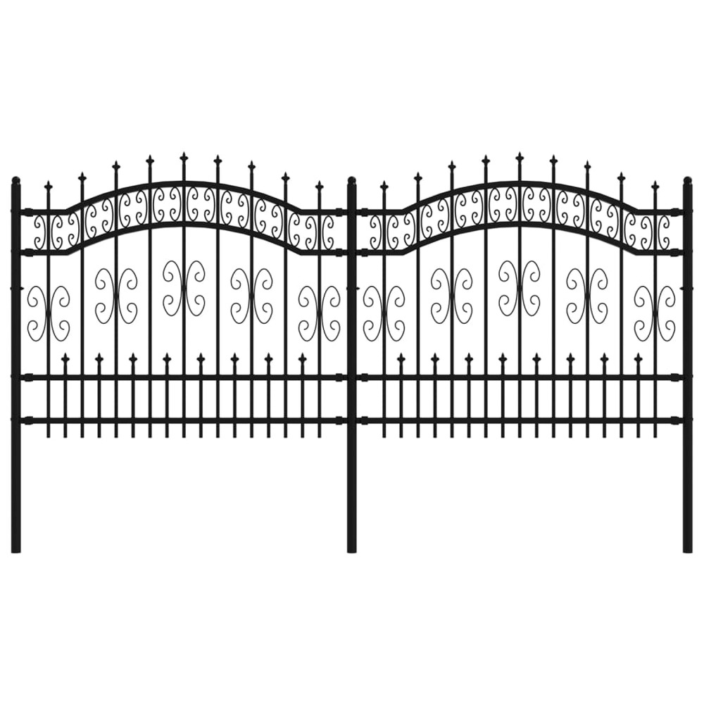 Clôture de jardin avec dessus en forme de lance, noire, 240 x 100 cm, acier thermolaqué