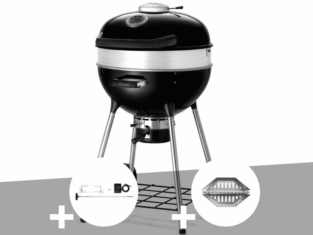 Barbecue à charbon charcoal kettle pro 57 cm + rôtissoire + lot de 2 paniers à c