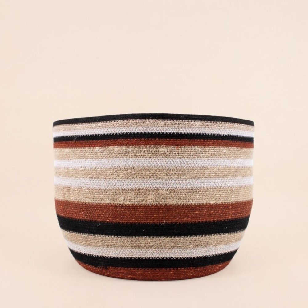 Panier bas rayé en herbes marines marron, beige 50x28cm