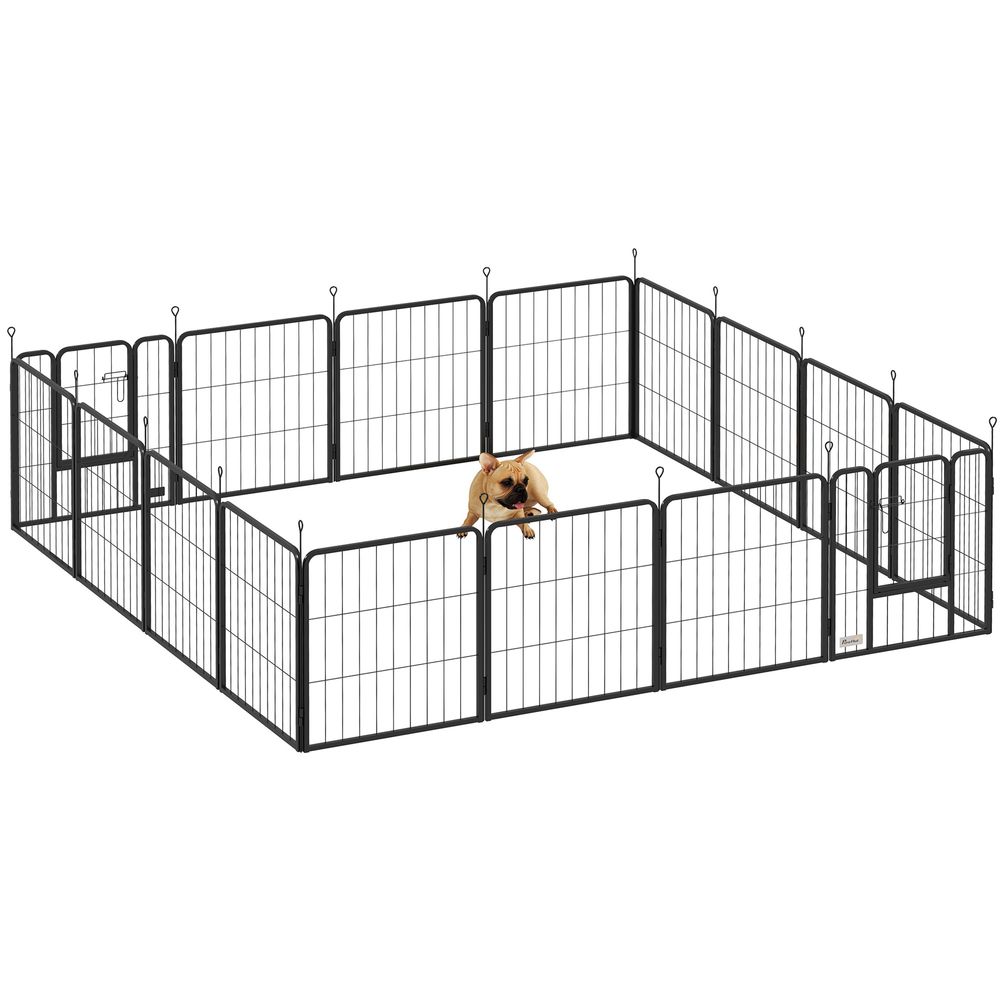 Parc géant pour chien acier intérieur et extérieur 16 panneaux 224x224x60cm noir