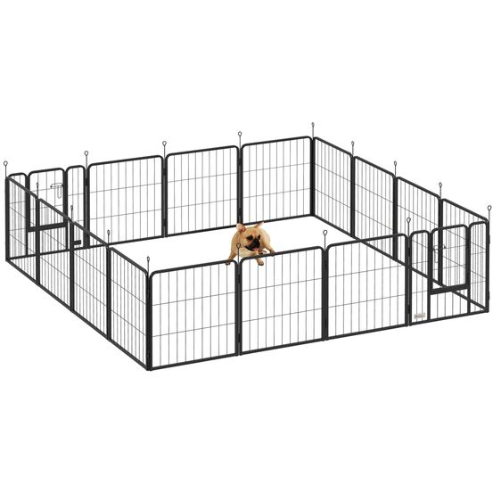Parc géant pour chien acier intérieur et extérieur 16 panneaux 224x224x60cm noir