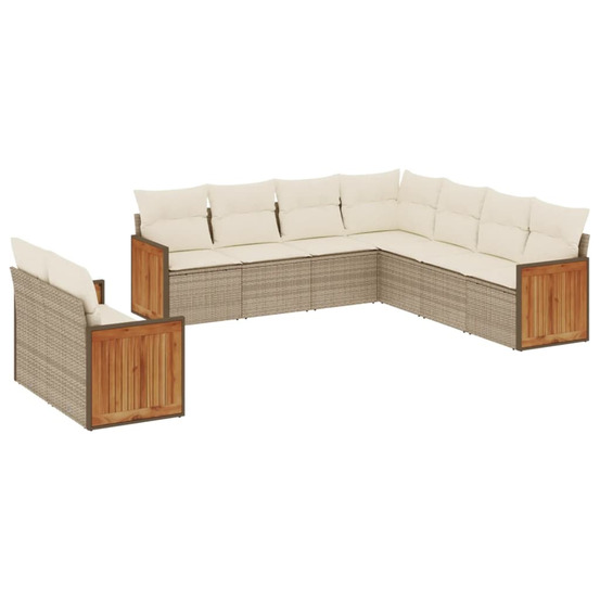 Salon de jardin avec coussins 9 pcs beige résine tressée