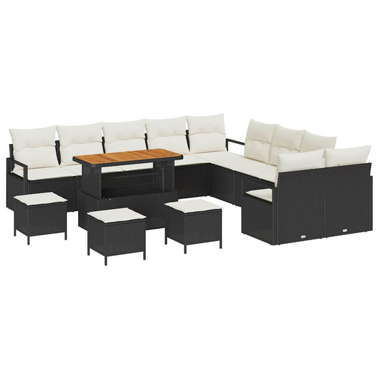 Ensemble de canapé de jardin avec coussin 14 pcs noir et crème