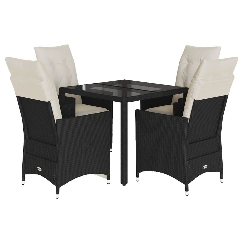 Ensemble à manger de jardin coussins 5pcs noir résine tressée