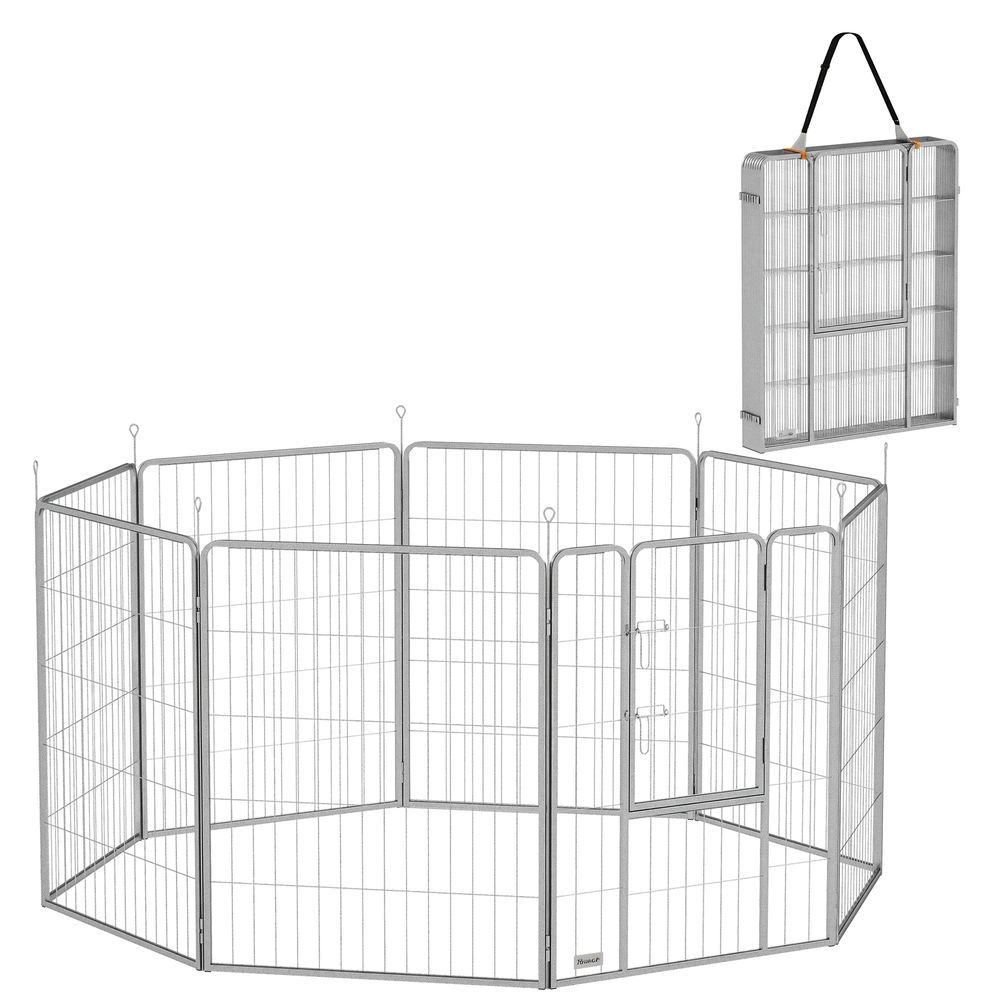 Parc pour chien 8 panneaux acier inoxydable 80 x 100 cm modulable intérieur extérieur