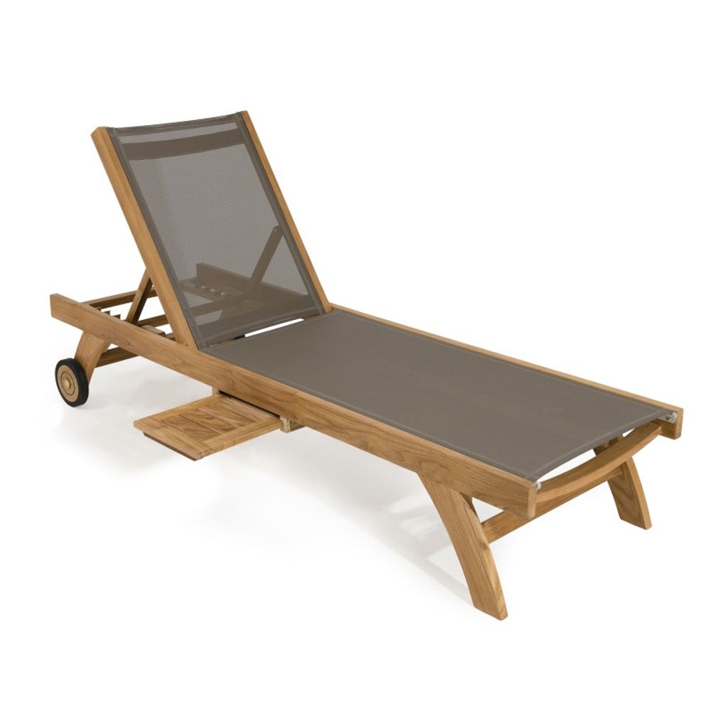 Bain de soleil textilène couleur taupe en teck