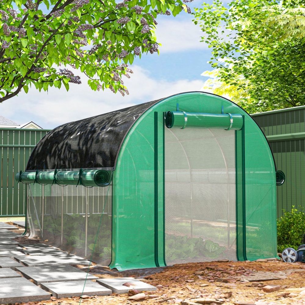 Serre tunnel en pe 140 g/m² 4,47 x 2 x 1,98 m verte potager 8 fenêtres protection uv - comfortxl outdoor living