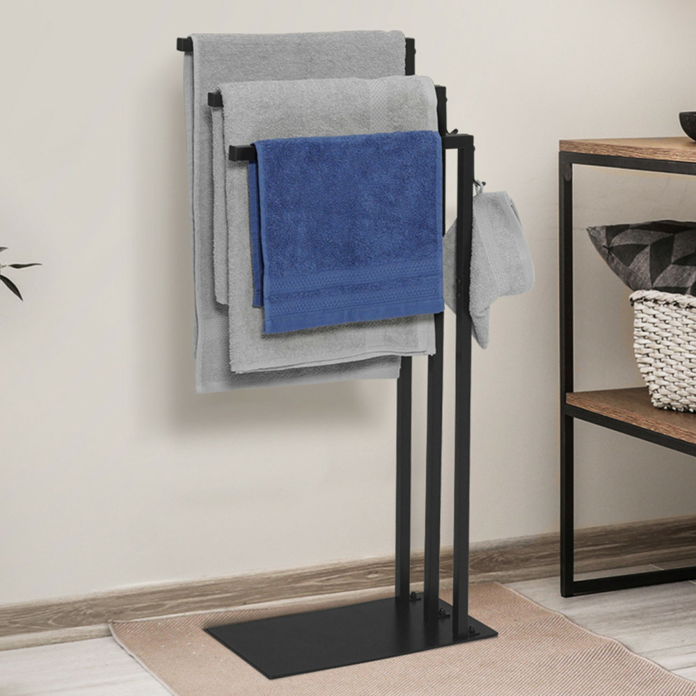 Porte-serviettes sur pied 3 barres latérales dallas métal noir design industriel