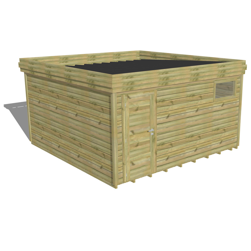 Abri de jardin bois pin traité autoclave 27mm - 4,34x4,34m / 19m2 - bac acier - plancher bois