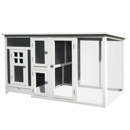 Poulailler poules bois extérieur jardin toit isolé tiroir 160x75x80cm gris blanc