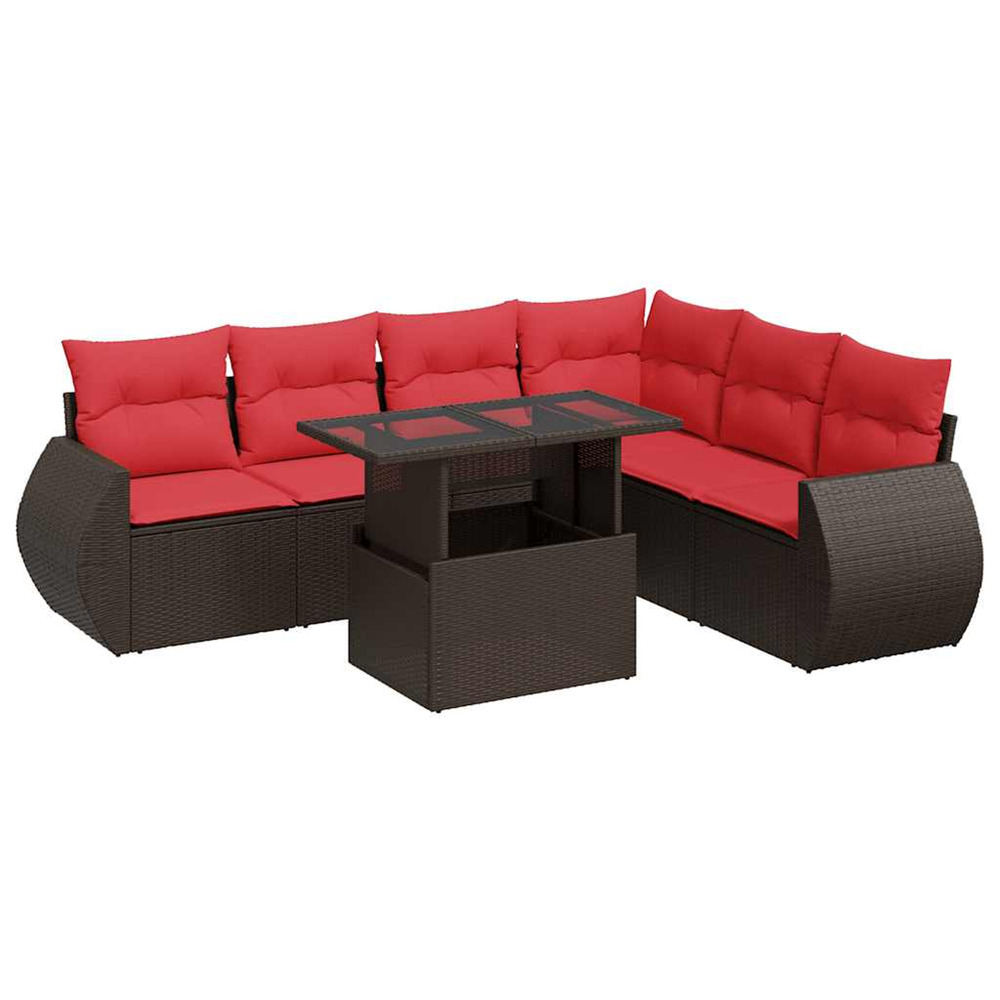 Salon de jardin avec coussins 7pcs marron résine tressée acacia