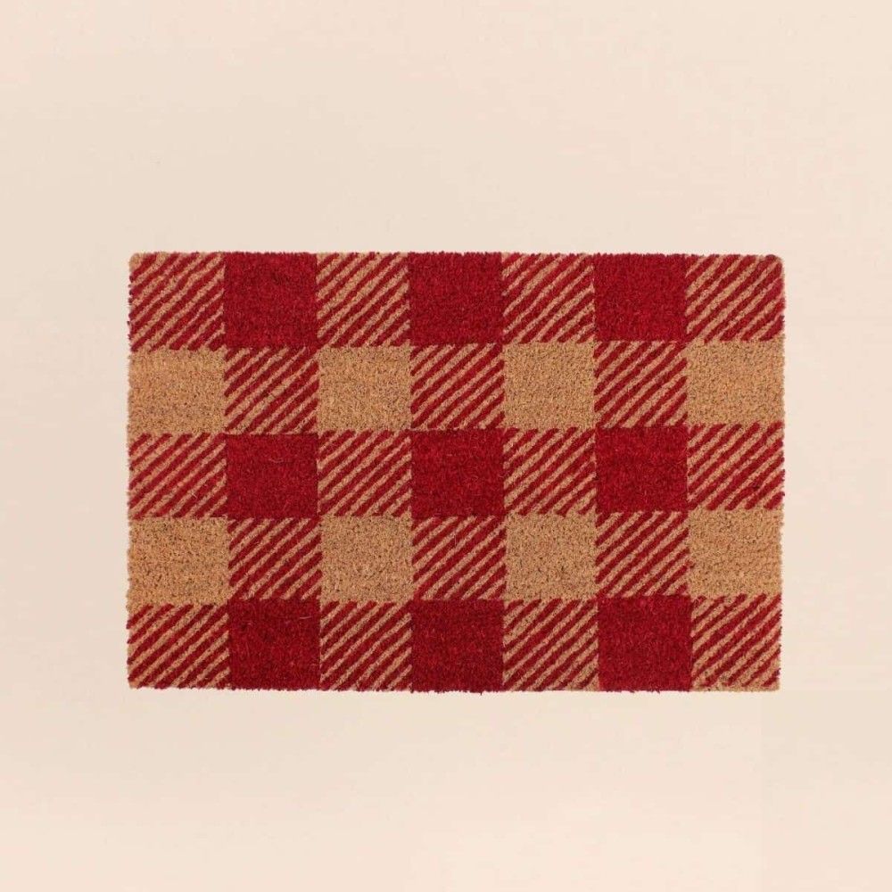 Paillasson coco carreaux écossais rouges 40x60cm