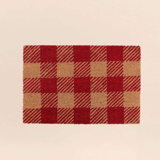 Paillasson coco carreaux écossais rouges 40x60cm