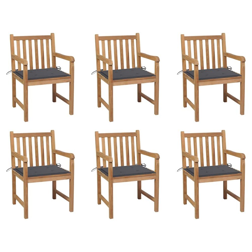 Chaises de jardin lot de 6 et coussins anthracite bois de teck