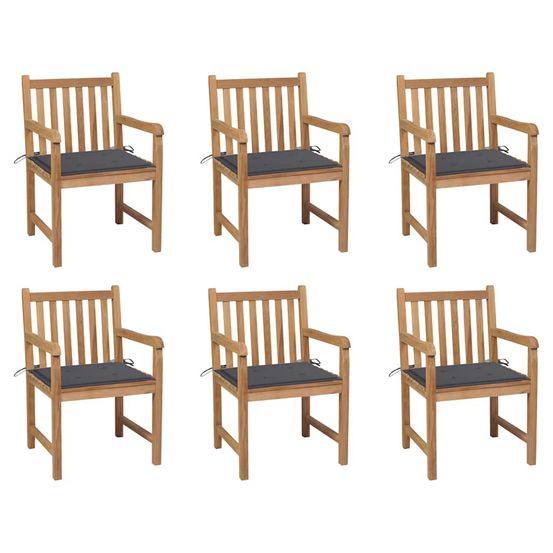 Chaises de jardin lot de 6 et coussins anthracite bois de teck