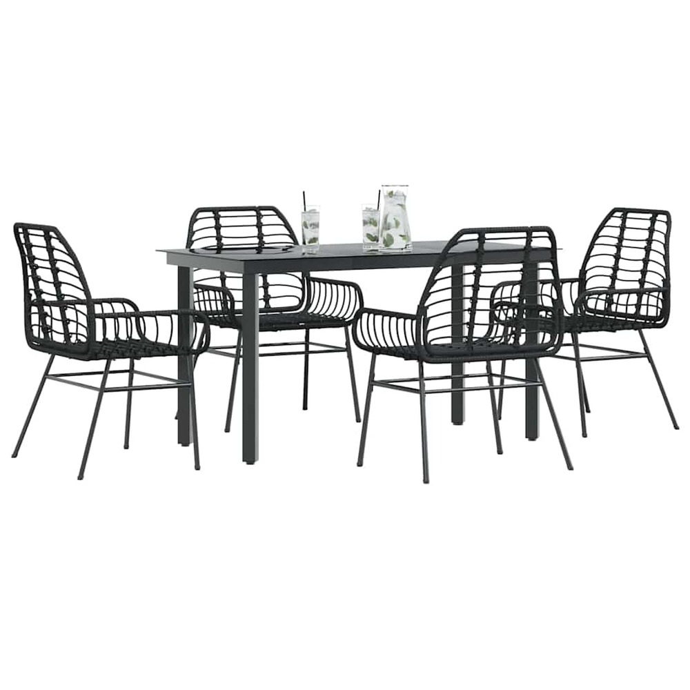 Ensemble à manger de jardin 5 pcs noir résine tressée verre