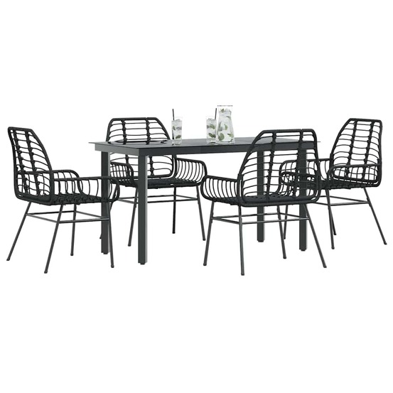 Ensemble à manger de jardin 5 pcs noir résine tressée verre